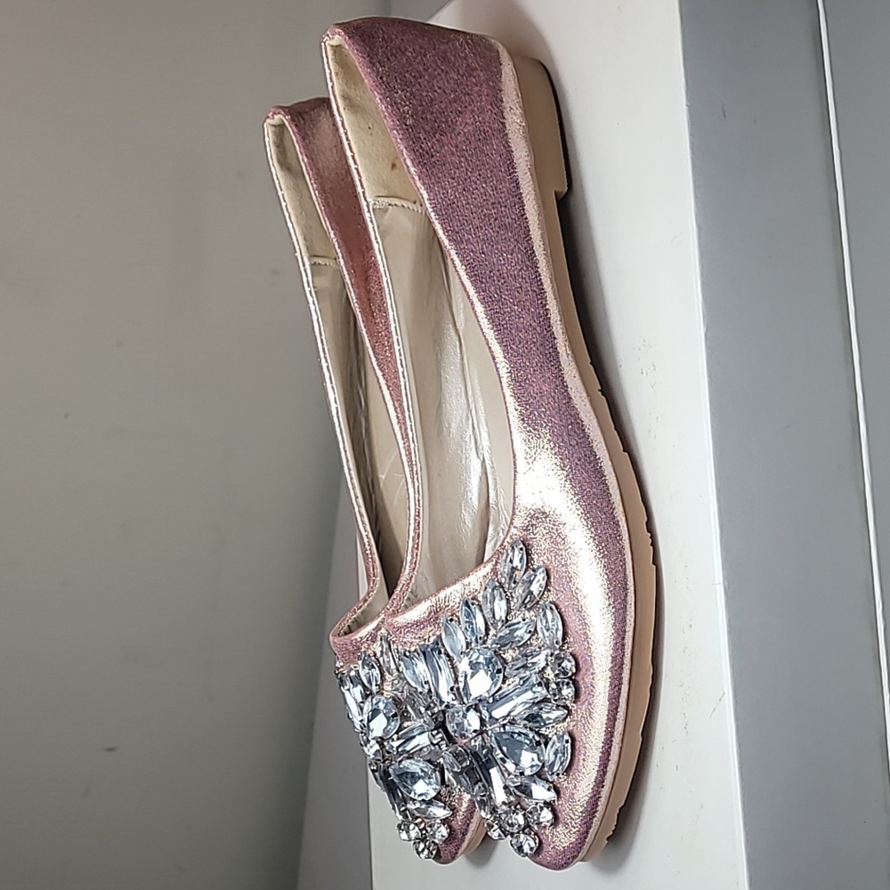 Lily Vanity metallic pink blush crystal embellished flats size 41(US 10.5)(NWOB)